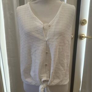 Lucky Brand Cream Sleeveless Ribbed Button Down Top